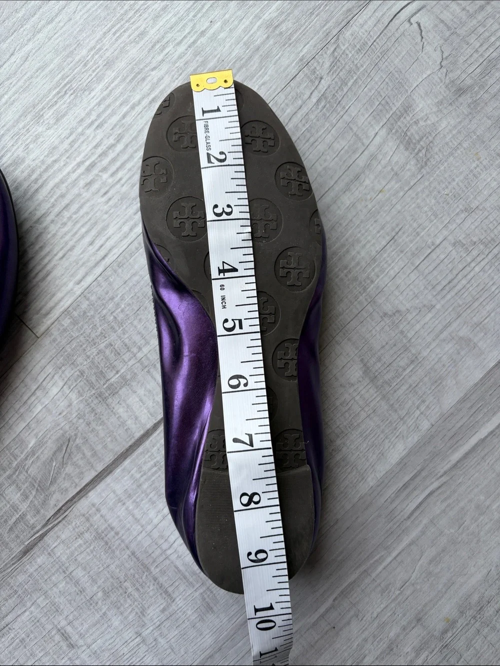 Tory Burch Metallic Purple Reva Logo Ballet Flats, Size 6-61/2.